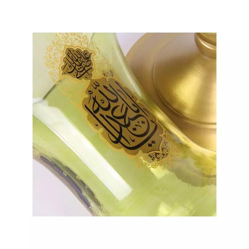 شمعدان رومیزی با پایه فلزی طرح یا اباعبدالله رنگ سبز