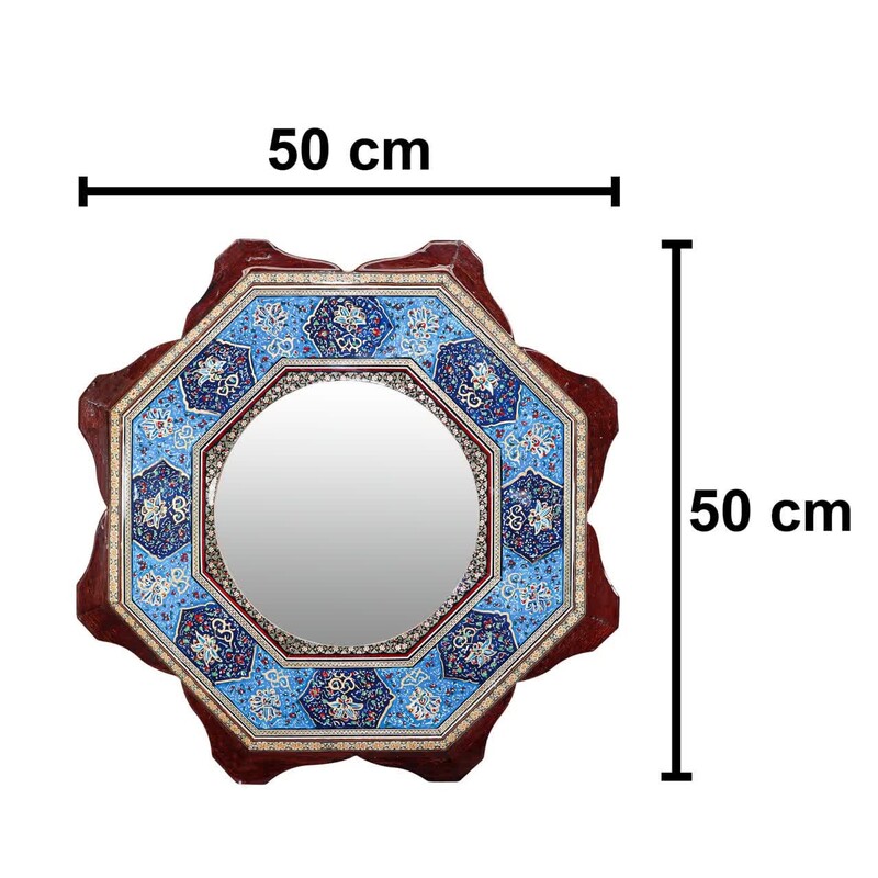 قاب آینه 8 ضلعی صلیبی خاتم کاری مدل تذهیب آبی(گارانتی 120 ماهه)