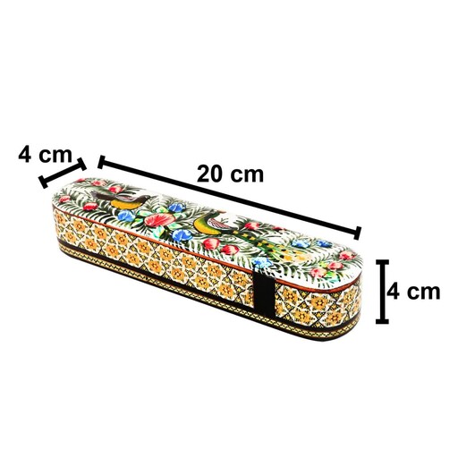 قلمدان کشویی دو گل تاج دار کوچک خاتم کاری(طرح گل و مرغ سبز برجسته)(گارانتی 120 ماهه)