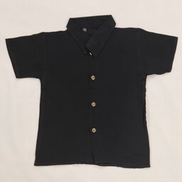 پیراهن پسرانه مشکی یقه دار سایز 6 تا 10 سال 