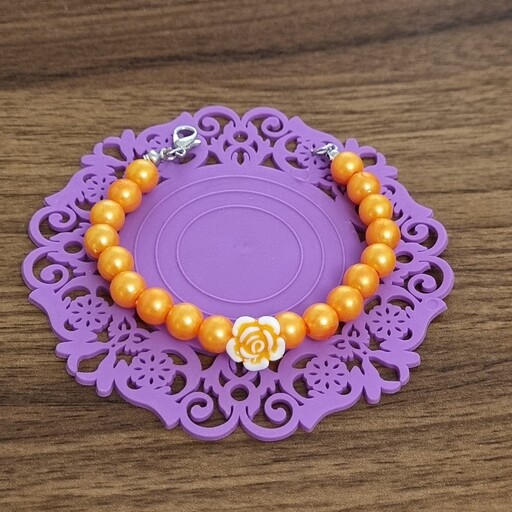 دستبند مروارید رنگی رنگی مهره پلاستیکی گل رز کودکانه دخترانه بچگانه