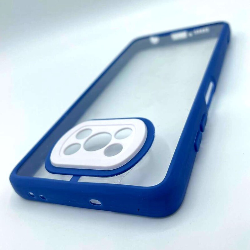 قاب گوشی گاردگوشی موبایل شیائومیpoco X3مدل پشت شیشه ای دور سیلیکونی رنگ  آبی نفتی آبی پر رنگ