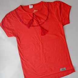 تی شرت شومیز دخترانه  نخ پنبه  یقه گیپور دوزی شده. سایز 55 . ارسال رایگان 