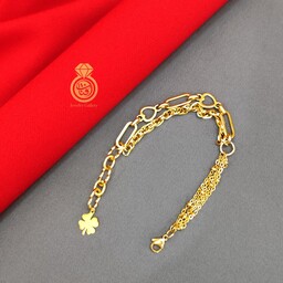دستبند ترکیبی طرح قلب و چند مدل زنجیر  استیل رنگ مشابه طلا بدون ایجاد حساسیت 