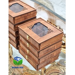 جعبه چوبی پذیرایی آجیل و شکلات، جعبه خکشبار و تنقلات