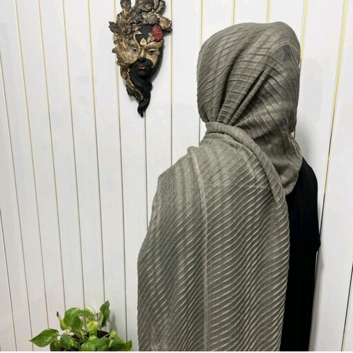 (روسری توتیا قم) شال نخی پلیسه حصیری دور نوار. با رنگ بندی