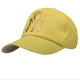 کلاه کپ بچگانه نگین دار رنگ زرد لیمویی طرح NY