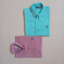 پیراهن آستین بلند مردانه رسمی دو رنگ گلبهی و سبز آبی سایز بندی M. L. XL. XXL