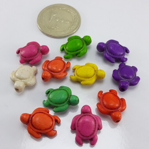 ده عدد مهره سنگی هولیت رنگ شده لاکپشت سوراخ دار زیبا و خوشرنگ