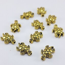 ده عدد مهره فلزی لاکپشت سوراخ دار مناسب برای سرتسبیح و گردنی طلایی رنگ