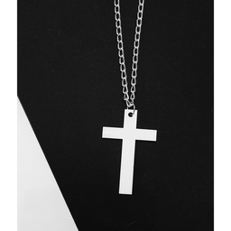 گردنبند صلیب ساده پلکسی گلس سفید براق با زنجیر نقره ای 