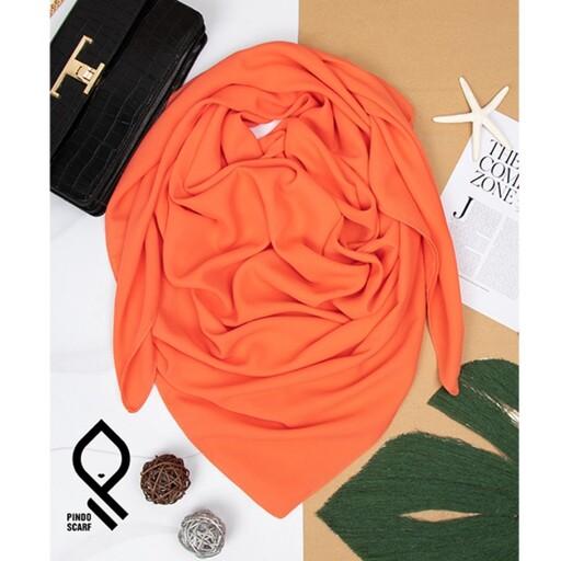 روسری حریر کرپ ساده رنگ نارنجی گلبهی  قواره 120در 120 دورچرخدوز
