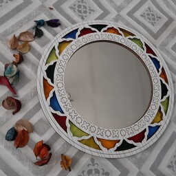 آینه دیواری  آبنوس دایره  شکل سفید رنگ 
