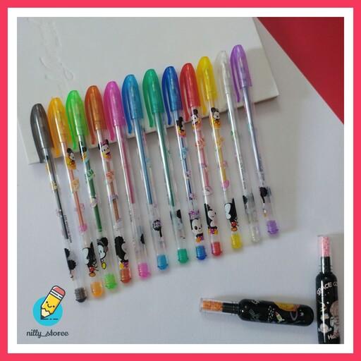 خودکار اکلیلی بسته 12 رنگ همراه با کیف طلقی رنگهای زیبا و کاربردی
