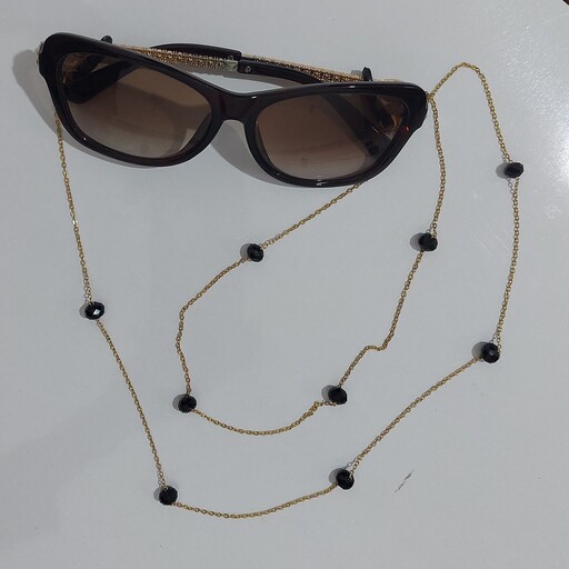 بند عینک و گردنبند رو لباسی کریستالی با زنجیر و قفل استیل و رنگ ثابت