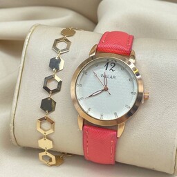 ست ساعت  و دستبند زنانه بند چرمی به همراه دستبند رنگ ثابت مارک ysx
