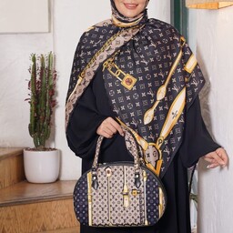 ست کیف و روسری مشکی طلایی(شال)با کیف نیمگرد مشکی طلایی