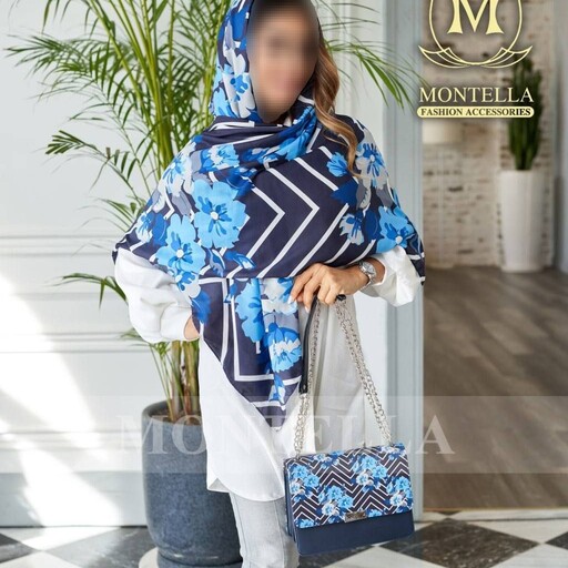ست کیف و روسری سرمه ای آبی با کیف پاسپورتی سرمه ای حراج 