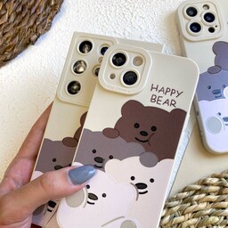 قاب گوشی موبایل خرس شاد رنگی، همراه با آویز سیلیکونی