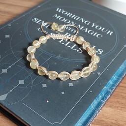 دستبند سنگ سیترین دور بافت با بند ابریشمی درجه یک سنگ اصل