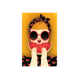 تابلو شاسی مدل شب یلدا و نقاشی دختر و عینکی و هندوانه 