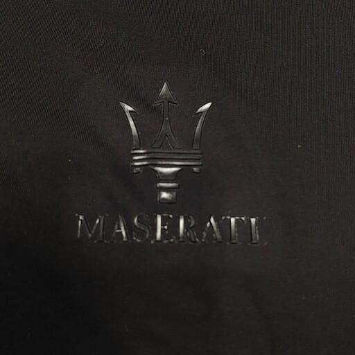 تیشرت مشکی سایز بزرگ مردانه یقه گرد با چاپ Maserati تولید ایران