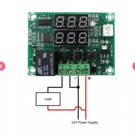 ترموستات کنترلر دما دیجیتال XH-W1219 دارای دو نمایشگر و کلیدهای کنترلی