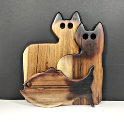 تخته سرو چوبی گربه و ماهی 3تیکه