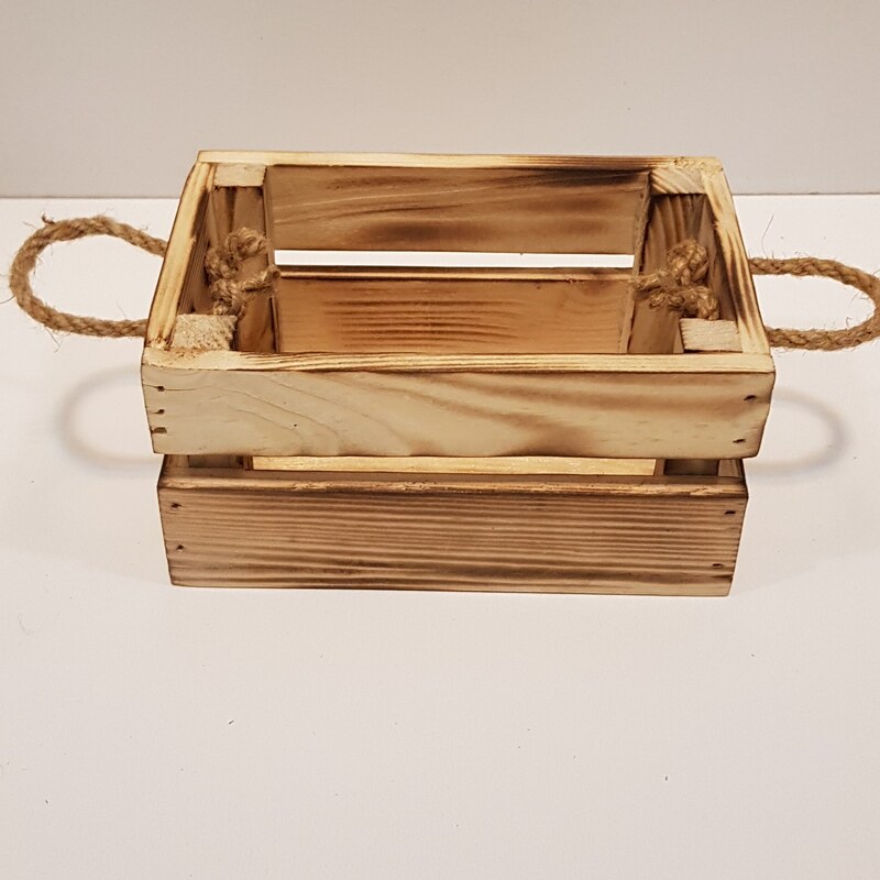 جعبه چوبی مینی دسته طنابی رنگ سندبلاست  (خرید مستقیم از تولید کننده)