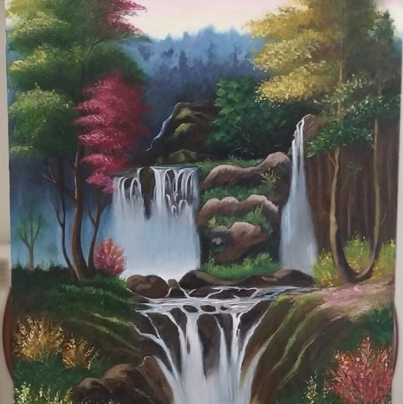 تابلو نقاشی رنگ روغن طرح آبشار،ابعاد50در100