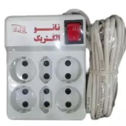 سیم سیار  6 خانه مربع نانو الکتریک با کابل  3 متر 