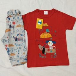 لباس بچگانه لباس پسرانه ست تیشرت و شلوارک اسپرت پسرانه و دخترانه رنگ قرمز سایز  50