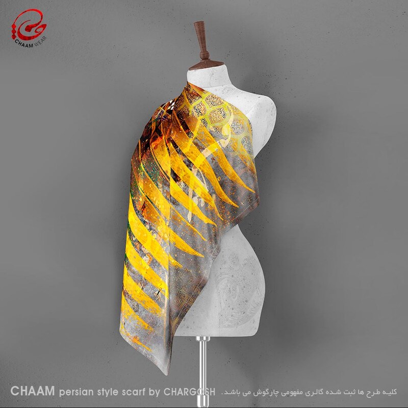 روسری  هنری ایرانی نقاشیخط چام با شعر  بیا کمی شبیه باران باشیم سایز 120 در 120