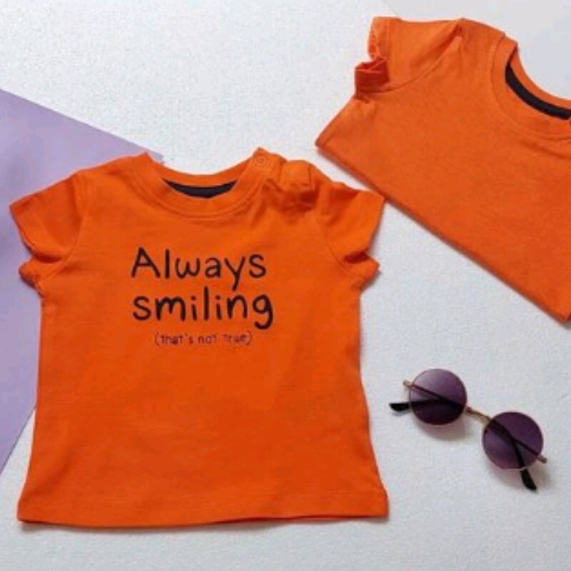 پک تیشرت نوزادی (دوعددی) سایز  3 تا 6 و 9 ماه نارنجی خوشرنگ شاد وارداتی مارک لوپیلو لطیف قواره دار