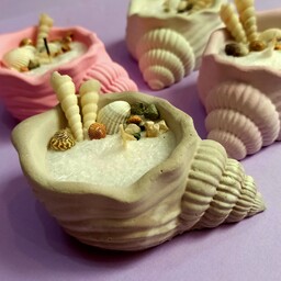 شمع صدفی طرح دریا تهیه شده موم نخل (پارافین گیاهی) کاملا ارگانیک و طبیعی قابل اجرا در هر طرح و رنگی
