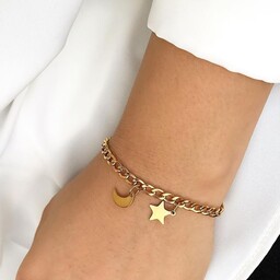 دستبند ظریف دخترانه کارتیر و ماه و ستاره استیل (لاوین گالری)