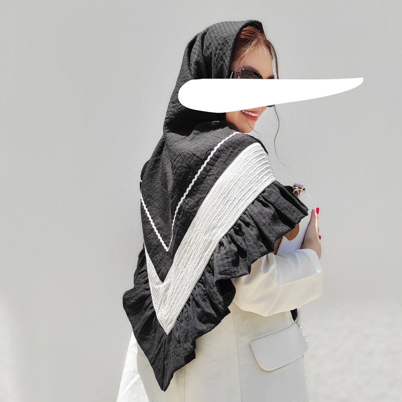 روسری مجلسی چیندار موکا با جنس وال راه راه سنگشور 