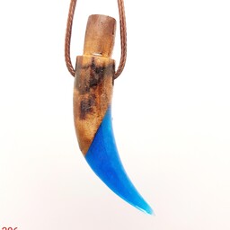 گردنبند دست ساز ماموت برند تولتک کد296 چوب و رزین طول75میلیمتر رنگ آبی مرمری ضد خش در دو رو