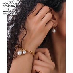 ست گوشواره و دستبند استیل . مدل مروارید اشکی . کدکالا 02115599189 (بصورت تک هم موجوده)