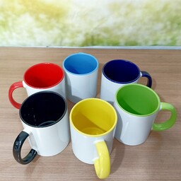 لیوان سرامیکی  چاپ دلخواه با دسته و داخل رنگی