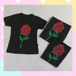 تیشرت مشکی دخترانه چاپ طرح گل رز