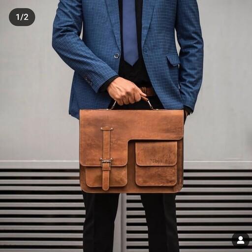 کیف اداری  مردانه چرمی دستدوز دوخته شده با چرم طبیعی شتری و نخ موم زده ترک قابل اجرا در رنگ دلخواه