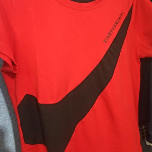 تی شرت و شلوارک جنس نخ پنبه رنگبندی مشکی و قرمز کاری راحت و خنک 