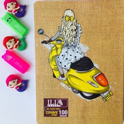 دفتر مشق 100 برگ با جلد برجسته طرح دختر موتورسوار
