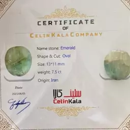 سنگ زمرد سلین کالا مدل طبیعی بیضی. شماسنامه دار. Certificate 