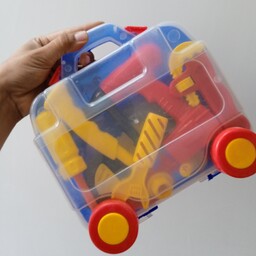 جعبه ابزار  چرخ دار  ، رنگ رندوم ست ابزارآلات اسباب بازی ، پیچ و مهره اسباب بازی ،بازی آموزشی و سرگرمی 