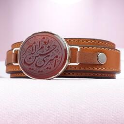 دستبند خطی مردانه عقیق سرخ امیری حسین و نعم الامیر  (کد 1230)