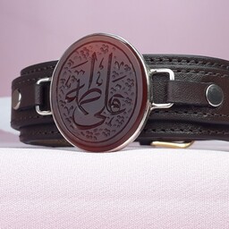 دستبند خطی مردانه عقیق سرخ علی فاطمه (س) (کد 1230)