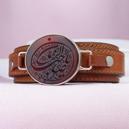 دستبند خطی مردانه عقیق سرخ یا صاحب الزمان (کد 1231)