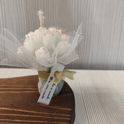 گیفت عروسی دسته گل عروس سفید هیرسا، تزیین شده و قابل سفارش به هر تعدادی